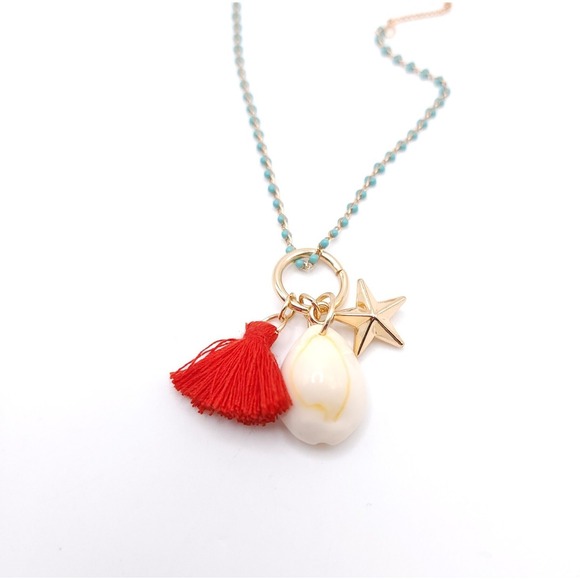 fresh produce Jewelry - Fresh Produce Charm Necklace Star Shell Tassel Turquoise NWT